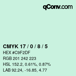 カラーコード: CMYK 17 / 0 / 8 / 5 | qconv.com