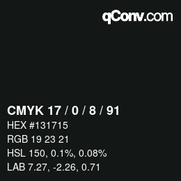 Color code: CMYK 17 / 0 / 8 / 91 | qconv.com