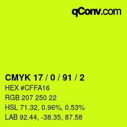 カラーコード: CMYK 17 / 0 / 91 / 2 | qconv.com
