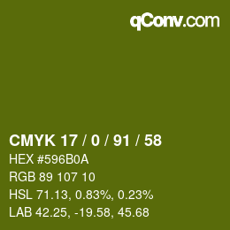 Farbcode: CMYK 17 / 0 / 91 / 58 | qconv.com