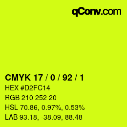 颜色代码: CMYK 17 / 0 / 92 / 1 | qconv.com