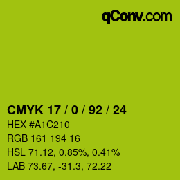 カラーコード: CMYK 17 / 0 / 92 / 24 | qconv.com