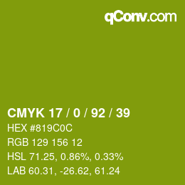カラーコード: CMYK 17 / 0 / 92 / 39 | qconv.com