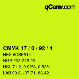 Color code: CMYK 17 / 0 / 92 / 4 | qconv.com