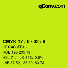 カラーコード: CMYK 17 / 0 / 92 / 8 | qconv.com