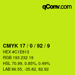 カラーコード: CMYK 17 / 0 / 92 / 9 | qconv.com