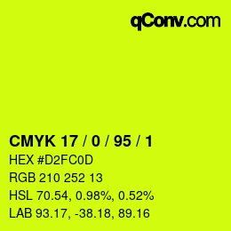 Color code: CMYK 17 / 0 / 95 / 1 | qconv.com