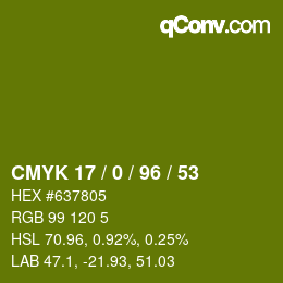 Color code: CMYK 17 / 0 / 96 / 53 | qconv.com