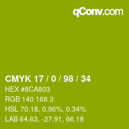 カラーコード: CMYK 17 / 0 / 98 / 34 | qconv.com