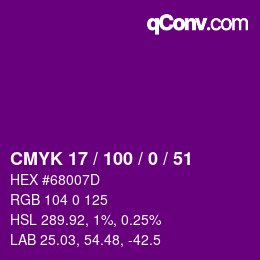 Color code: CMYK 17 / 100 / 0 / 51 | qconv.com