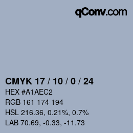 カラーコード: CMYK 17 / 10 / 0 / 24 | qconv.com