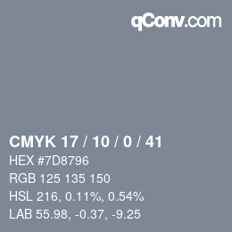 Color code: CMYK 17 / 10 / 0 / 41 | qconv.com