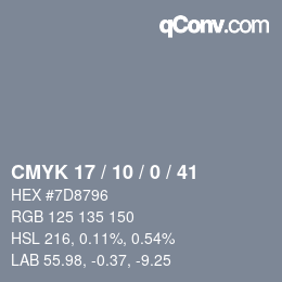 Color code: CMYK 17 / 10 / 0 / 41 | qconv.com