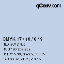 カラーコード: CMYK 17 / 10 / 0 / 9 | qconv.com