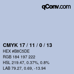 カラーコード: CMYK 17 / 11 / 0 / 13 | qconv.com