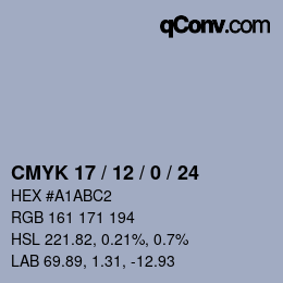 Farbcode: CMYK 17 / 12 / 0 / 24 | qconv.com