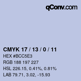 カラーコード: CMYK 17 / 13 / 0 / 11 | qconv.com