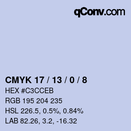 颜色代码: CMYK 17 / 13 / 0 / 8 | qconv.com