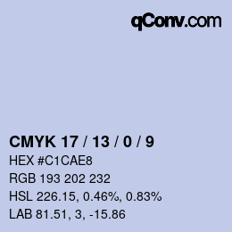 Color code: CMYK 17 / 13 / 0 / 9 | qconv.com