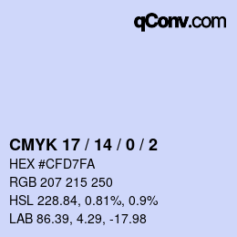 Farbcode: CMYK 17 / 14 / 0 / 2 | qconv.com