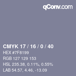 Color code: CMYK 17 / 16 / 0 / 40 | qconv.com
