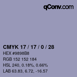 Color code: CMYK 17 / 17 / 0 / 28 | qconv.com