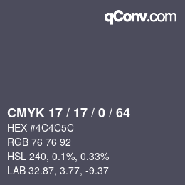 Color code: CMYK 17 / 17 / 0 / 64 | qconv.com