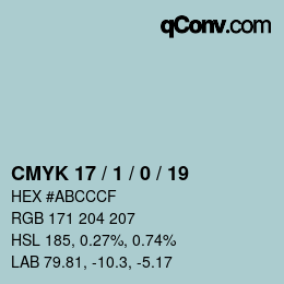 カラーコード: CMYK 17 / 1 / 0 / 19 | qconv.com