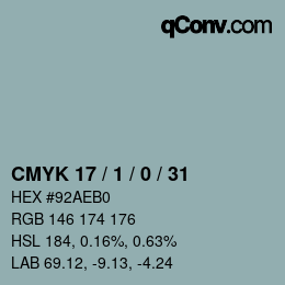 颜色代码: CMYK 17 / 1 / 0 / 31 | qconv.com