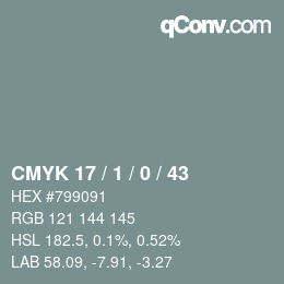 Farbcode: CMYK 17 / 1 / 0 / 43 | qconv.com