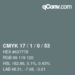 Color code: CMYK 17 / 1 / 0 / 53 | qconv.com
