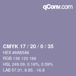 カラーコード: CMYK 17 / 20 / 0 / 35 | qconv.com