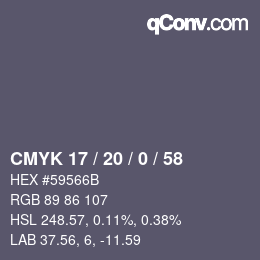 Farbcode: CMYK 17 / 20 / 0 / 58 | qconv.com