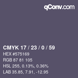 Color code: CMYK 17 / 23 / 0 / 59 | qconv.com