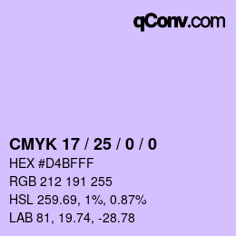 カラーコード: CMYK 17 / 25 / 0 / 0 | qconv.com