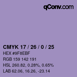 カラーコード: CMYK 17 / 26 / 0 / 25 | qconv.com