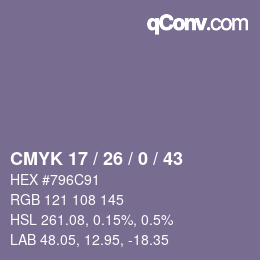 Color code: CMYK 17 / 26 / 0 / 43 | qconv.com