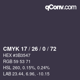 Farbcode: CMYK 17 / 26 / 0 / 72 | qconv.com
