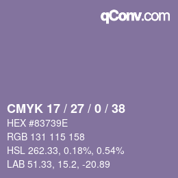 カラーコード: CMYK 17 / 27 / 0 / 38 | qconv.com