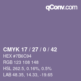 カラーコード: CMYK 17 / 27 / 0 / 42 | qconv.com