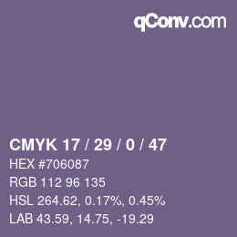 Color code: CMYK 17 / 29 / 0 / 47 | qconv.com