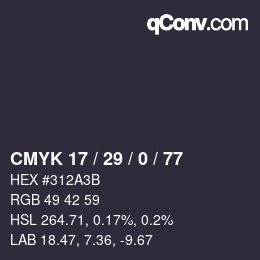 Color code: CMYK 17 / 29 / 0 / 77 | qconv.com