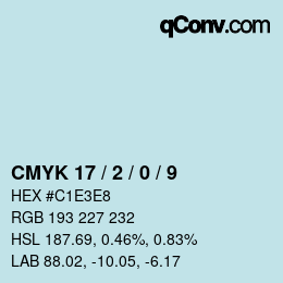 カラーコード: CMYK 17 / 2 / 0 / 9 | qconv.com
