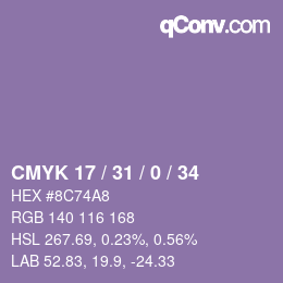 Farbcode: CMYK 17 / 31 / 0 / 34 | qconv.com