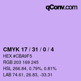 Color code: CMYK 17 / 31 / 0 / 4 | qconv.com