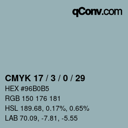 カラーコード: CMYK 17 / 3 / 0 / 29 | qconv.com