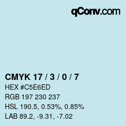 颜色代码: CMYK 17 / 3 / 0 / 7 | qconv.com