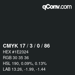 Farbcode: CMYK 17 / 3 / 0 / 86 | qconv.com