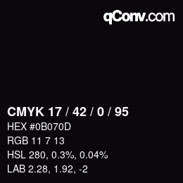 Color code: CMYK 17 / 42 / 0 / 95 | qconv.com