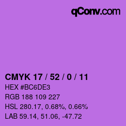 颜色代码: CMYK 17 / 52 / 0 / 11 | qconv.com